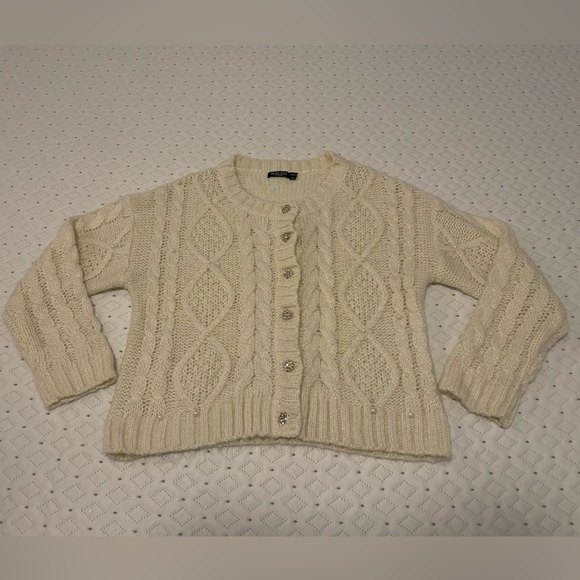 Brave Soul London Chain Chunky Knit Cream Cardigan Sweater Embellished 14 - Picture 1 of 8